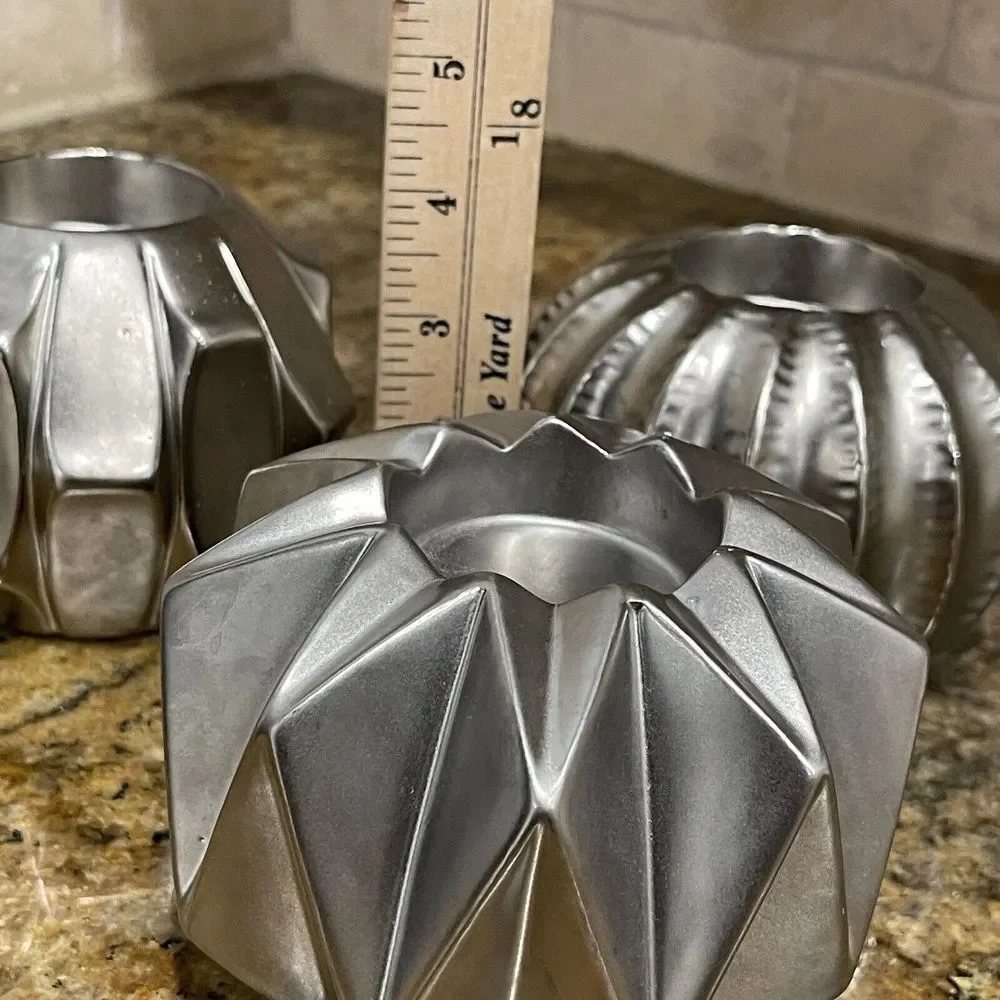 Geometric Modern‎ Tea Light Candle Holders 3.5 Inch Porcelain Silver 3 Item Set